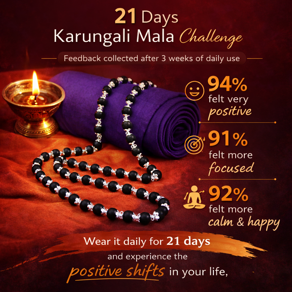 Silver Plated Karungali Mala – Natural Ebony Wood Spiritual Protection Necklace